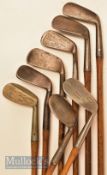 8x Interesting irons including 3x Smith’s Pat Anti shank wing toed irons to incl 2x mashies and