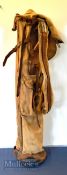 Unnamed rigid period canvas and leather golf club carry bag with internal travel hood and ball