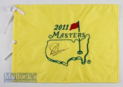 2011 Masters Charzl Schumezel Signed golf pin flag signed to the centre in ink on yellow flag,