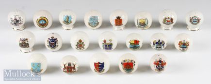 20 Crested Ware Bramble Golf Balls with crests including Greystones, City of Oxford (small flaw to