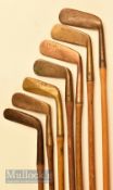 7x Various brass blade putters including Gem model, bent neck model, wry neck model, centre