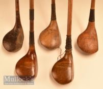 5x Assorted Persimmon woods including a Harry Amiss stripe top small headed driver, J Winton light