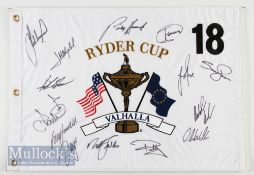 Souvenir 2008 Valhalla Ryder Cup Signed golf 18th pin flag signed by 14 in black ink including