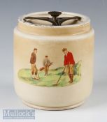 Golf Scene Carlton Ware Tobacco Jar heavy ceramic jar with golf transfer design and air tight lid