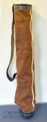 Canvas and leather collapsible Sunday golf club carry tube bag with wide carry strap
