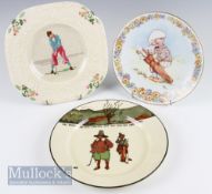 3 Assorted Golfing Design Ceramic Plates incl Masons Sampler Pattern golfer plate, Royal Doulton