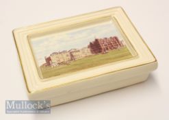 Bill Waugh Golf Royal English Porcelain Card Box with ‘The Royal & Ancient Clubhouse St Andrews’ and