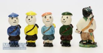 Dunlop Style Caddie Golfing Figures – 2x by Carlton Ware in blue and yellow, both with small chips