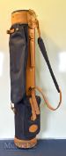 Unused canvas and leather modern rigid tube golf club carry bag with travel hood and ball pocket,