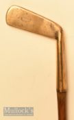 W Park of Musselburgh oval stamp marked brass blade putter c1890 with decorative hosel marking,