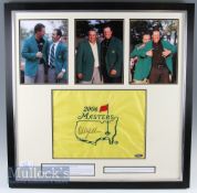 Phil Mickelson Signed 2006 Masters golf pin flag display featuring a signed flag to centre with