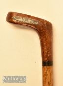 Solidly built wooden head long nose putter style golf walking stick with central black insert