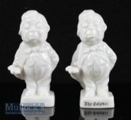 The Colonel Golfing Crested Ware Figures (2) by Grafton with crests for Cleethorpes and Cowes,