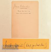 Golf Autographs to include Peter Alliss on a strip of paper’ Keep your head down’ and James Ockenden