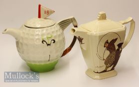 Art Deco Argent Pottery Golfer Design Tea Pot having stylised comical scene by Josh Wadworth, with a