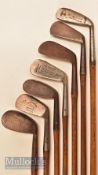 7x Various irons including James Braid Walton Heath “Helpers In Trouble” large head niblick, 2x
