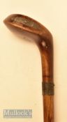 Stamped ‘Special’ dark stain high crowned wooden driver head styled golf walking stick with curved