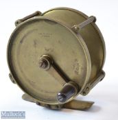 Early J McGowan London 4” brass crank winch trolling reel c1865 – with anti-foul rim, raised pillars