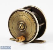 Scarce J Gillett 2 ¼” ebonite and brass London pattern trout fly reel with German silver rims,