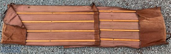 Early 20th century Fishing Rod Canvas and Leather Carry Holdall with wooden partition supports