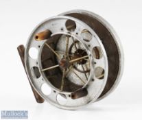 Rare S Allcock & Co 4 ½” Aerial aluminium and ebonite centrepin reel c1910-1914 with ventilated