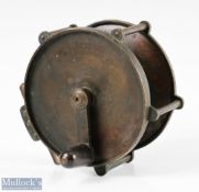 Unnamed 4” all brass raise pillar Salmon reel constant check, smooth foot, black handle, four pillar