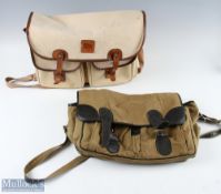 2 Vintage Canvas Fishing Bags one by Abu Garcia in cream colour with leather straps and edging