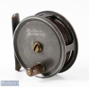 H Moore of Liverpool 2 5/8” trout fly reel good constant check, smooth brass foot, slightly bent,