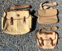 3x Canvas and leather Tackle Bags one by Barbour with zip top and zipped front pockets. Brady single