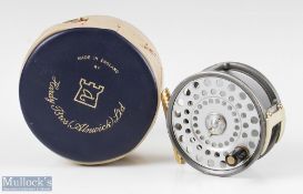 Hardy Bros England The Husky 3 3/8” wide drum alloy fly reel with silent check, ribbed brass foot,