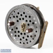 Hardy Bros England Eureka 3 ½” alloy centrepin reel with ribbed brass foot, rim on/off check