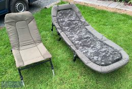 Nash Fishing Bed Chair and JRC Recliner Chair with Nash cushion and metal legs