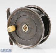 Fine Hardy Bros Alnwick Uniqua 4 ½” Salmon alloy fly reel with smooth brass foot, oval latch, 1910