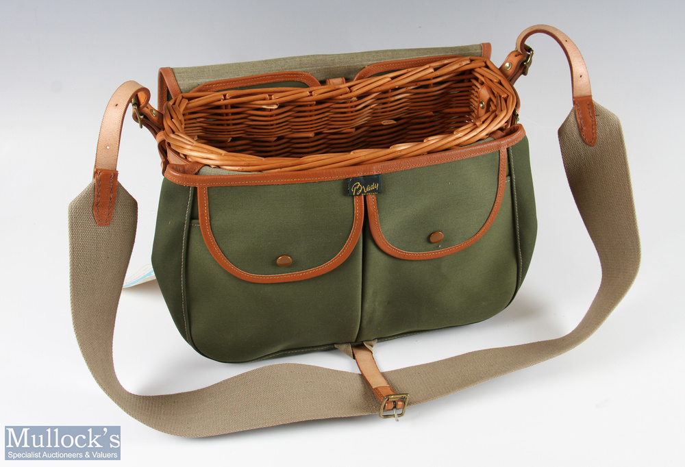 Brady Conway Fishing Creel Bag – willow basket with canvas bag front having 2 pockets and over flap, - Image 2 of 2