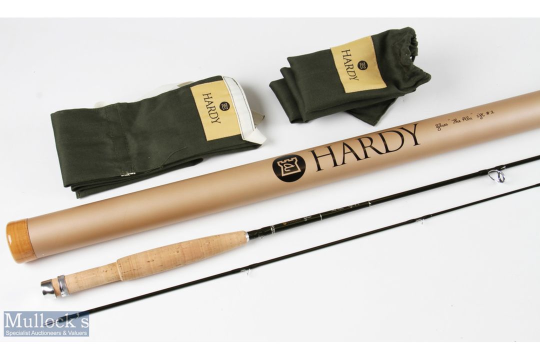 Fine Hardy ‘The Aln’ glass brook rod 5ft 2pc line No 2, appears unused, in MCB and alloy tube - Image 1 of 2