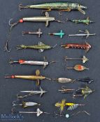 Collection of various devons, minnows, rubber, spoons, mother o’pearl, metal and various dead bait