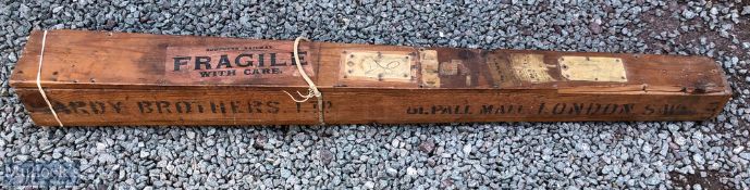 Hardy Pyramid Wooden Rod Travelling Box 50ins x 4 1/2ins, 5 1/4ins tapering to 3 1/4ins, various