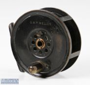 Moscrop of Manchester patent 4 ½” all brass fly reel in black finish, screw adjuster to central