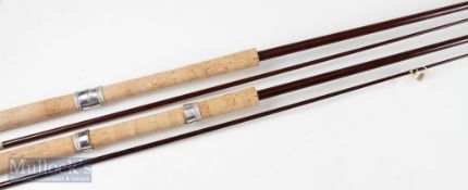 2x Glass ledger rod blanks in 9ft and 9ft 6in lengths with cork handles