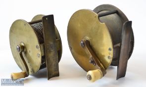 2x Vic Brass Crank Handle Salmon Fly Reels – to incl 4” with folding handle c/w sliding lever