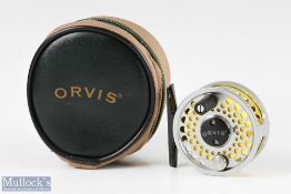Orvis Battenkill BBS I titanium finish 2 ½” fly reel with black smooth foot and handle, quick