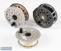 JW Young & Sons 4 ¼” Beaulite alloy Salmon fly reel and spare spool with line guide, smooth alloy