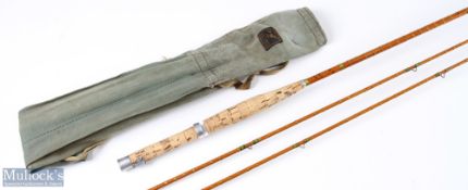 Hardy CC de France split cane fly rod 9ft 6ins 2pc plus spare tip, MCB