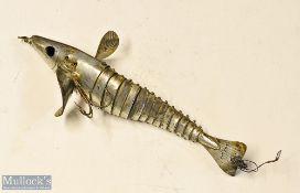 Rare Patent Stamped nickel plated articulated fishing lure – 6.25” long stamped Patent to the tail –