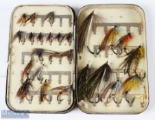 Malloch’s Black Japanned Fly Box and Salmon Flies – single swing leaf clip fly tin containing 45