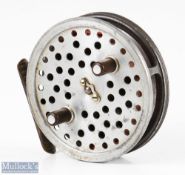 Hardy Bros England Eureka 3 ½” alloy centre pin reel with ribbed brass foot, on/off check to