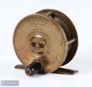 Jeffrey & Son Maker Plymouth 2 ½” copper brass fly reel with good constant check, slight dish to