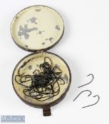 Victorian “Blind Eye” Salmon Hooks for gut eye fly dressing, approx. 48 hooks total, all mint