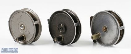 3x Various alloy trout fly reels to include M.C Thornburn Edinburgh 3 3/8” with bent smooth brass