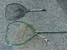 2x Boat Alloy Metal Landing Nets one with extending handle, both unnamed